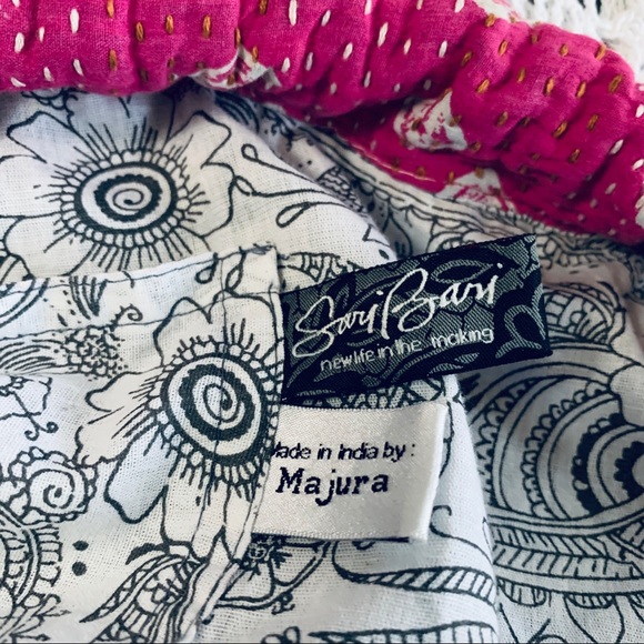 SARI-BARI BOHO PATCHWORK BEACH TOTE BAG BRUSHED COTTON OVERSIZED BAMBOO HANDLE - Picture 6 of 16